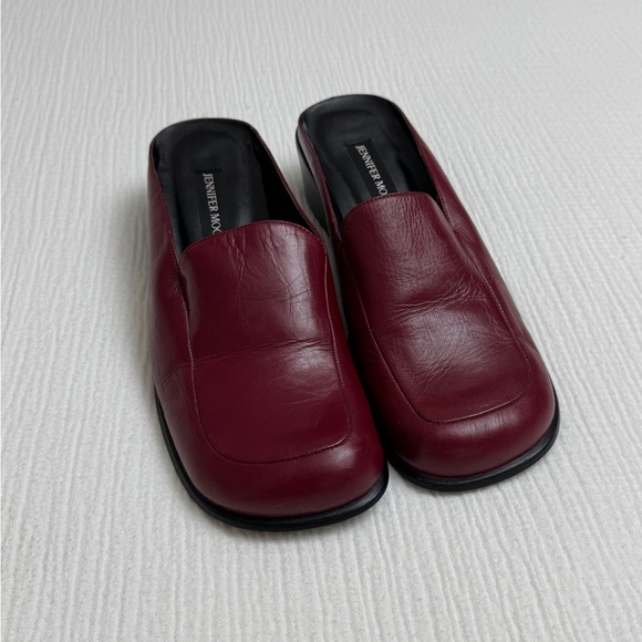 Vintage Shoes - Vintage Y2K Deep Maroon Red Leather Slip On Mules Size 8.5 Retro Fall Classic